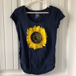 Navy maternity t-shirt with sunflower